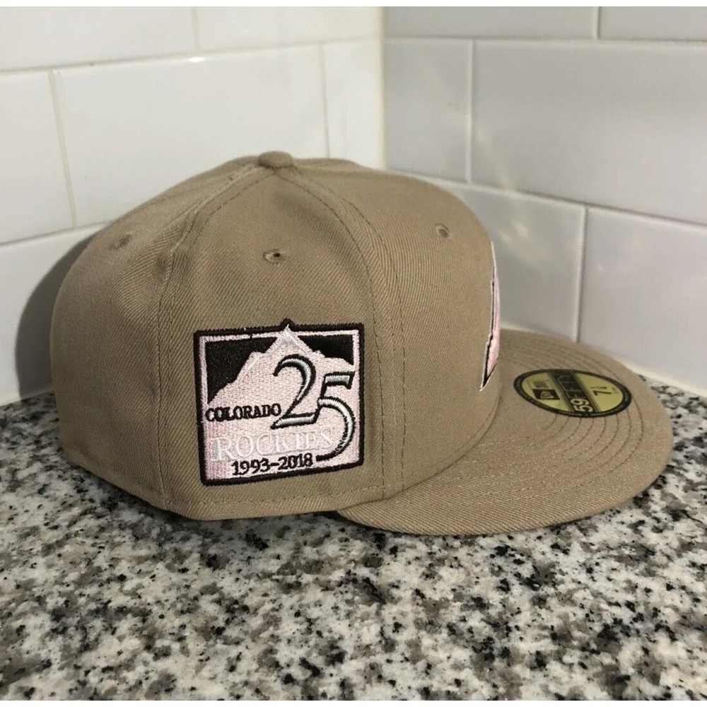 New Era Colorado Rockies MLB 25th Anniversary Camel Pink 59FIFTY Hat Size 7 1/4